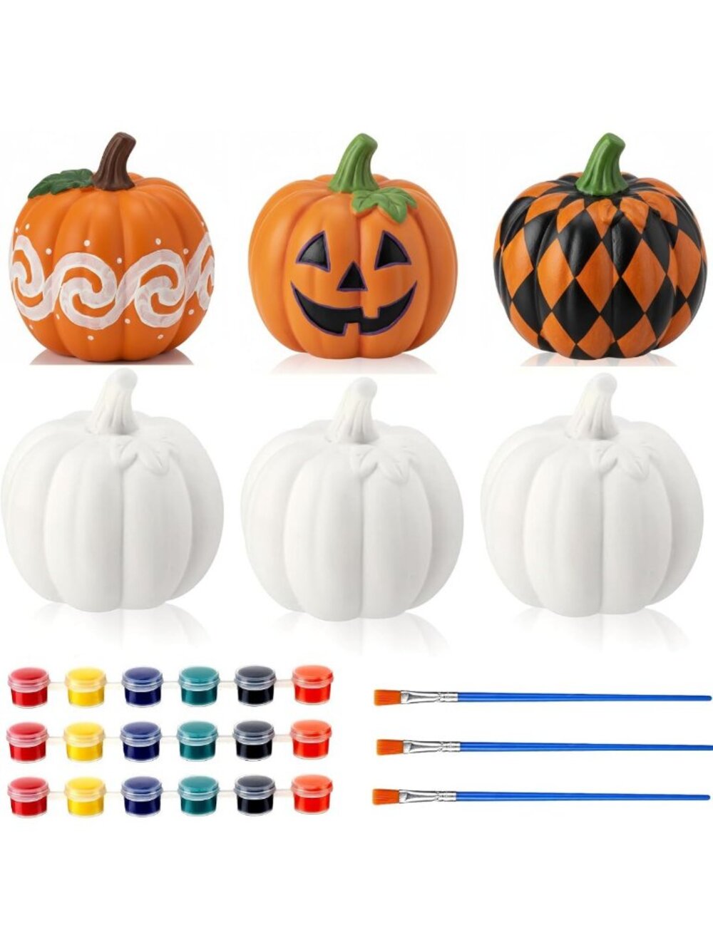 DIY Halloween Ceramic Pumpkin Painting Kit - 6 Set Craft Supplies for Kids